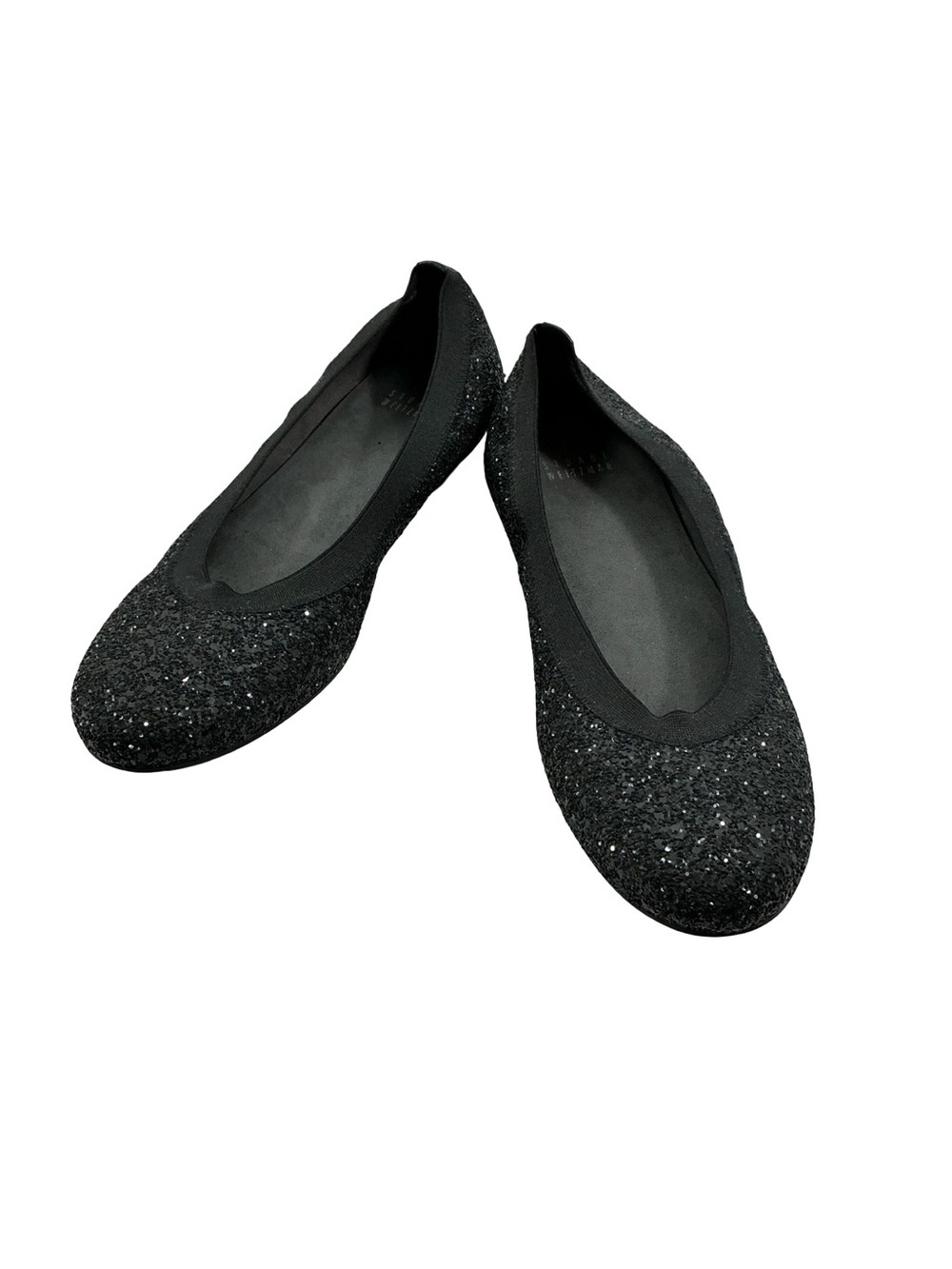 Stuart Weitzman Lastikon Black Glitter Ballet Flats Party Size 8.5M